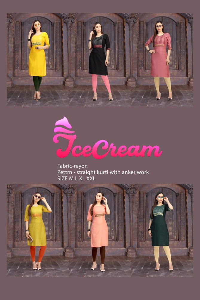 Ft Ice Cream Latest Fancy Designer Casual Wear Straight Cut Rayon Designer Kurtis Collection
